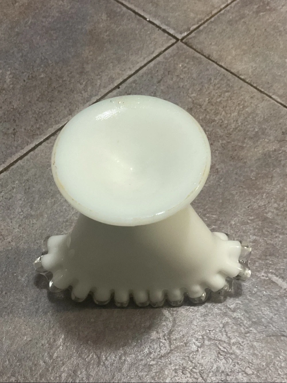 Fenton Cream Milk Glass Ruffled Edge Pedestal Vase